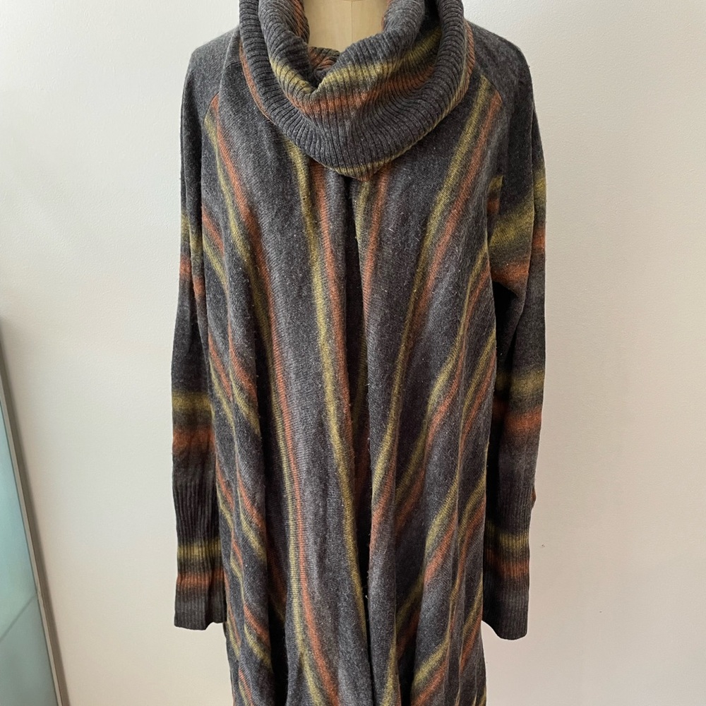 Striped Gray Cowl Neck Sweater